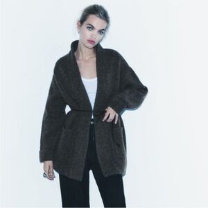 Zara limited edition Women's blackish greyish black belted Wool Coat